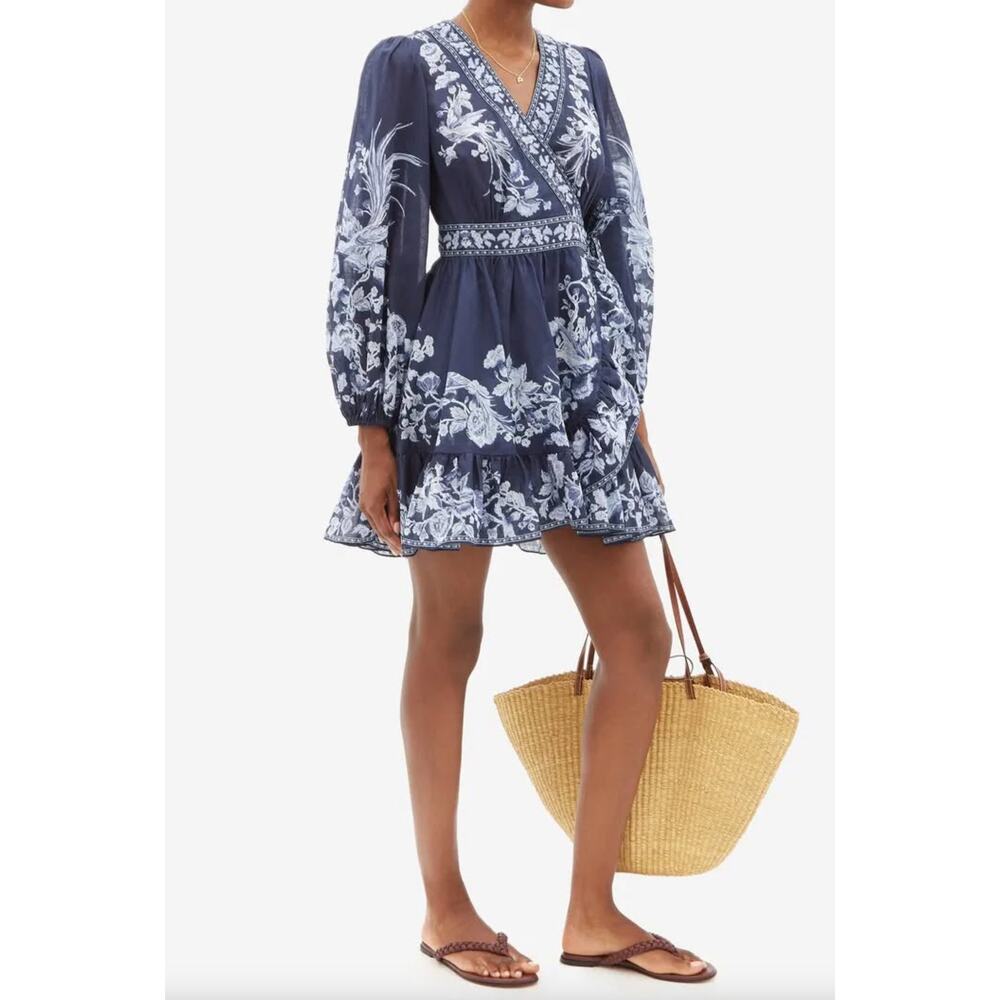 Zimmermann Aliane Floral-Print Cotton Wrap Dress size 0 US 4
